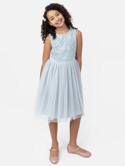 Maya Deluxe Kids' Sequin Sleeveless Dress, Ice Blue