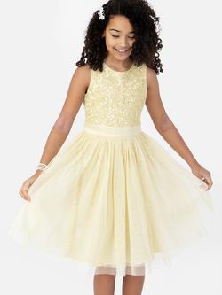 Maya Deluxe Kids' Sequin Sleeveless Dress, Lemon