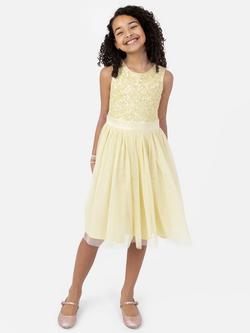 Maya Deluxe Kids' Sequin Sleeveless Dress - view 2, Lemon