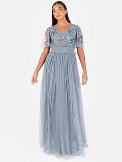 Maya Deluxe Shirred Waist Embellished Maxi Dress, Dusty Blue