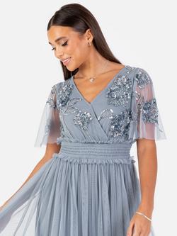 Maya Deluxe Shirred Waist Embellished Maxi Dress - view 2, Dusty Blue