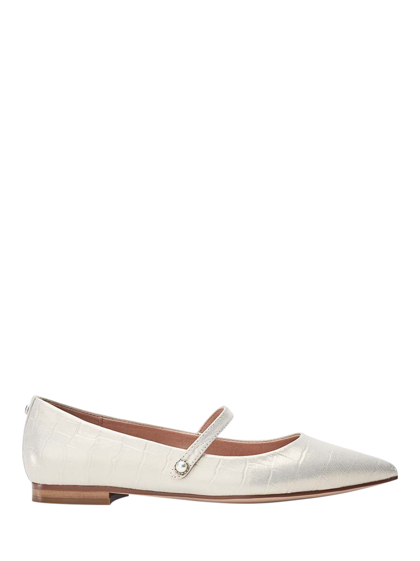 Product image 1 of 4, which shows Moda in Pelle Flower Patent Leather Mary Jane Ballerina Pumps, Champagne, 3