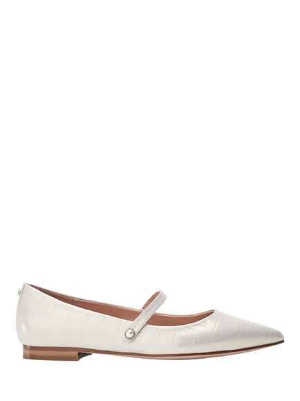 Moda in Pelle Flower Patent Leather Mary Jane Ballerina Pumps, Champagne