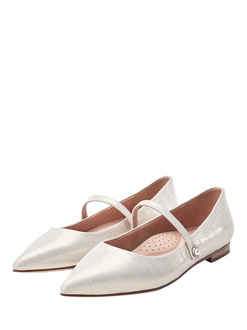 Product image 2 of 4, which shows Moda in Pelle Flower Patent Leather Mary Jane Ballerina Pumps, Champagne, 3