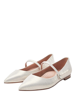 Moda in Pelle Flower Patent Leather Mary Jane Ballerina Pumps - view 2, Champagne