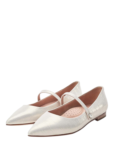 Moda in Pelle Flower Patent Leather Mary Jane Ballerina Pumps - view 2, Champagne