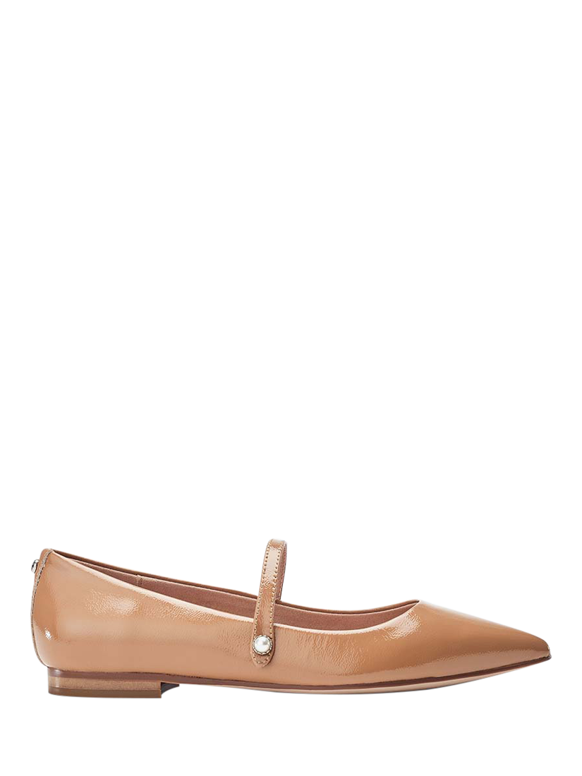 Product image 1 of 4, which shows Moda in Pelle Flower Patent Leather Mary Jane Ballerina Pumps, Nude, 3