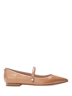 Moda in Pelle Flower Patent Leather Mary Jane Ballerina Pumps, Nude