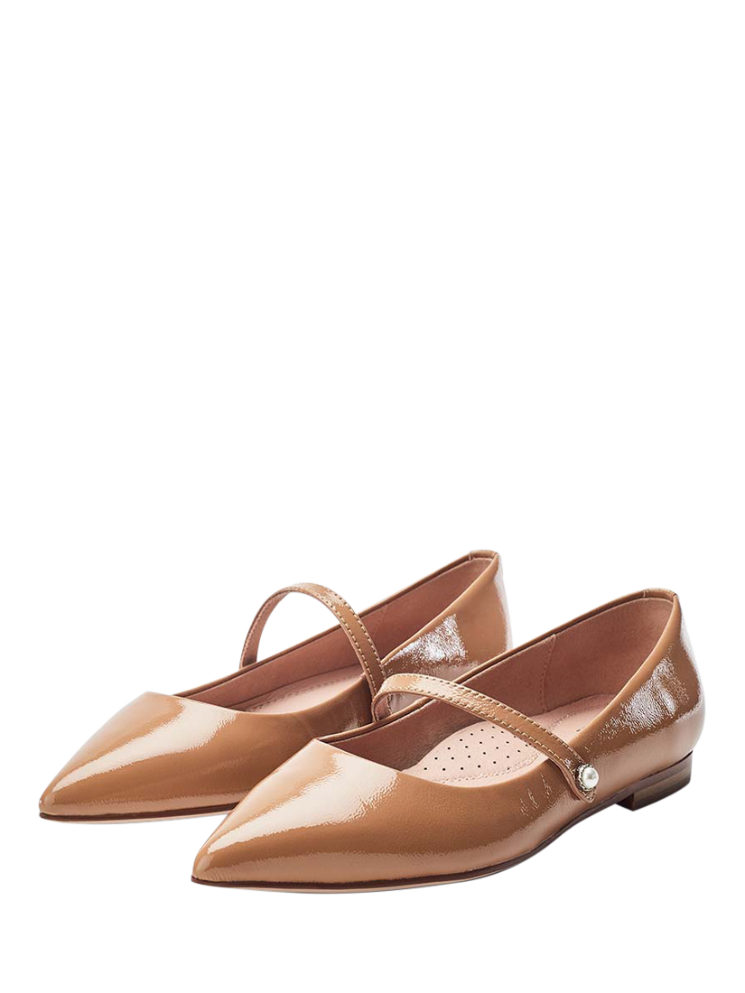 Product image 2 of 4, which shows Moda in Pelle Flower Patent Leather Mary Jane Ballerina Pumps, Nude, 3