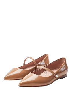 Moda in Pelle Flower Patent Leather Mary Jane Ballerina Pumps - view 2, Nude