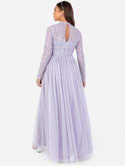 Maya Deluxe Embellished High Neck Maxi Dress, Thistle Lilac - view 2, Thistle Lilac