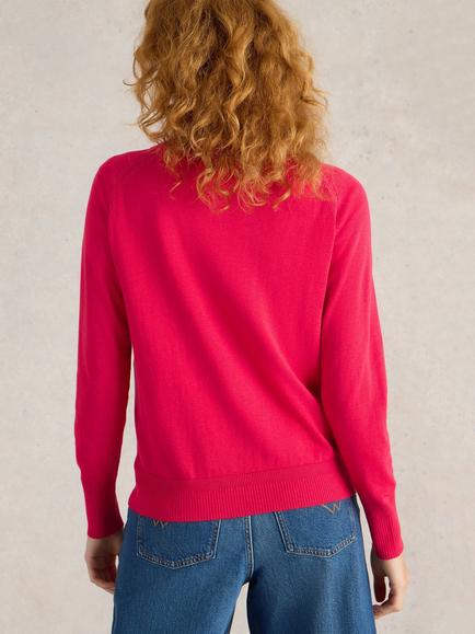 White Stuff Lulu Pure Organic Cotton Cardigan, Bright Pink - view 2, Bright Pink