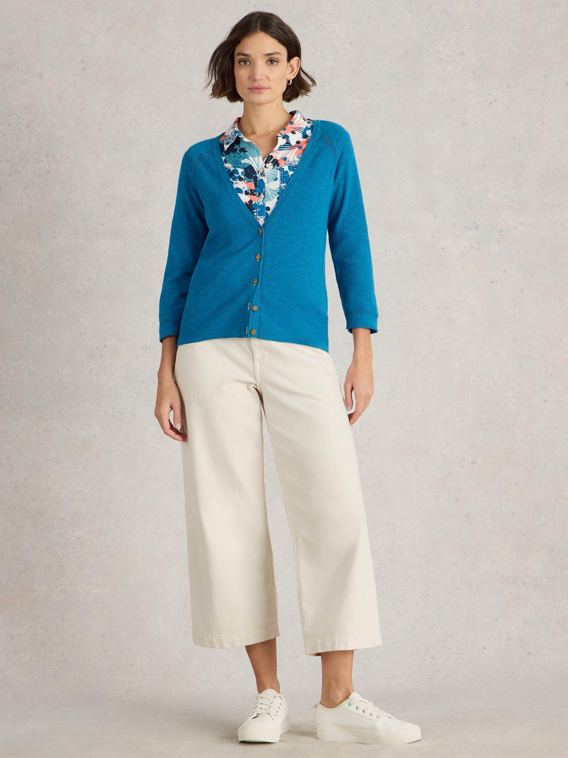 Product image 1 of 6, which shows White Stuff Naria Organic Cotton Rich Cardigan, Blue, 6