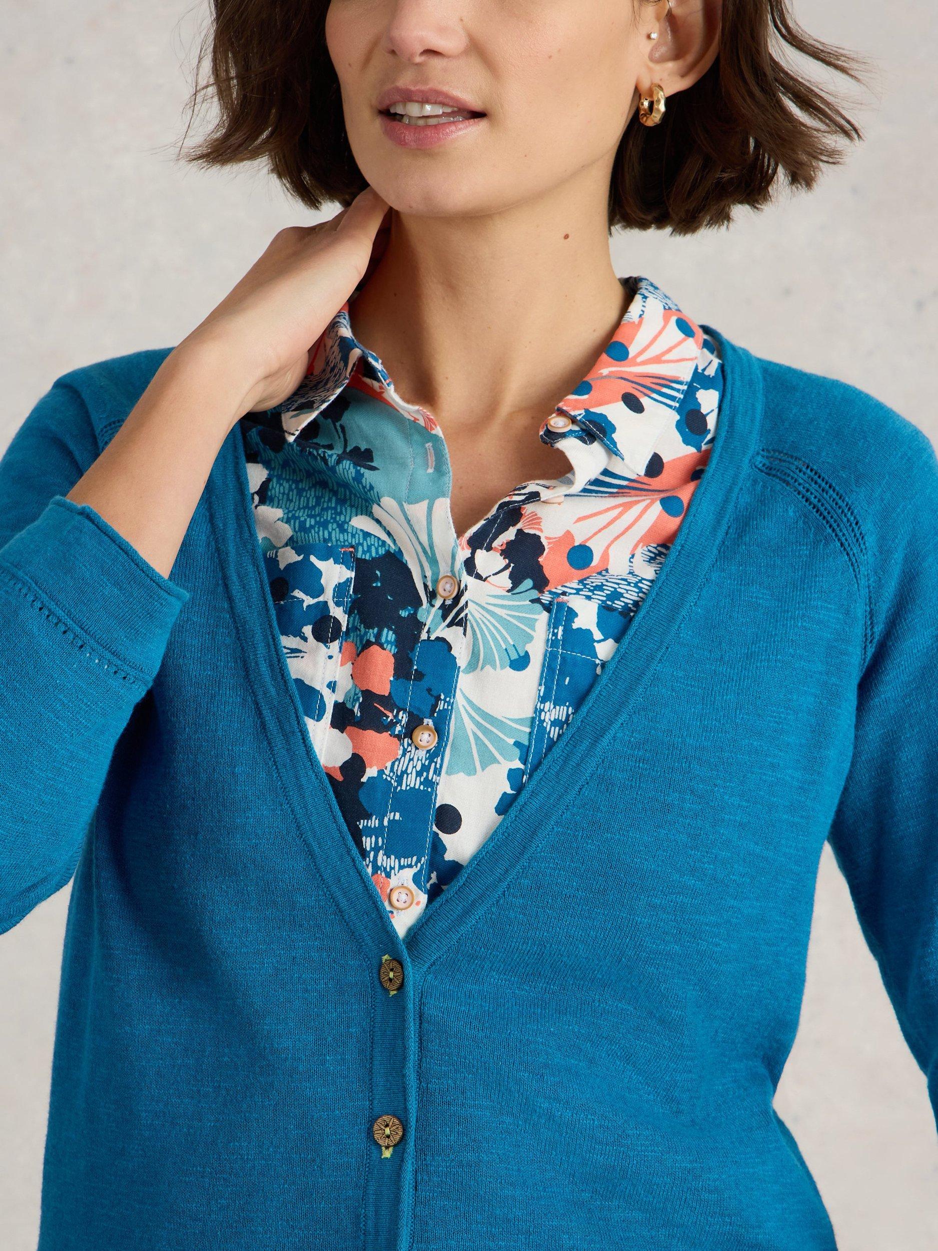 Product image 3 of 6, which shows White Stuff Naria Organic Cotton Rich Cardigan, Blue, 6