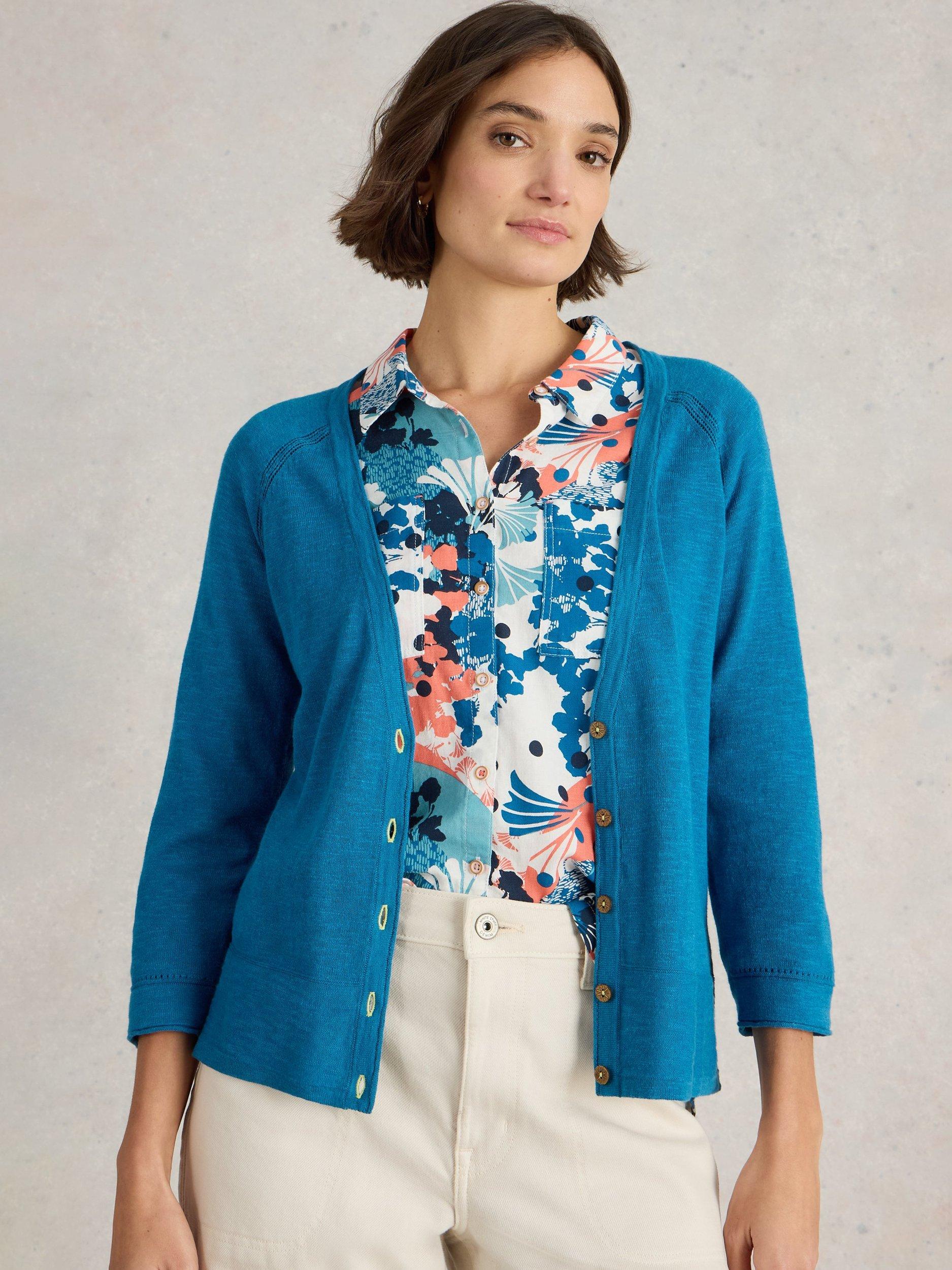 Product image 4 of 6, which shows White Stuff Naria Organic Cotton Rich Cardigan, Blue, 6