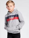 Lee Kids' Cotton Blend Stripe Logo Hoodie, Vintage Grey Heather