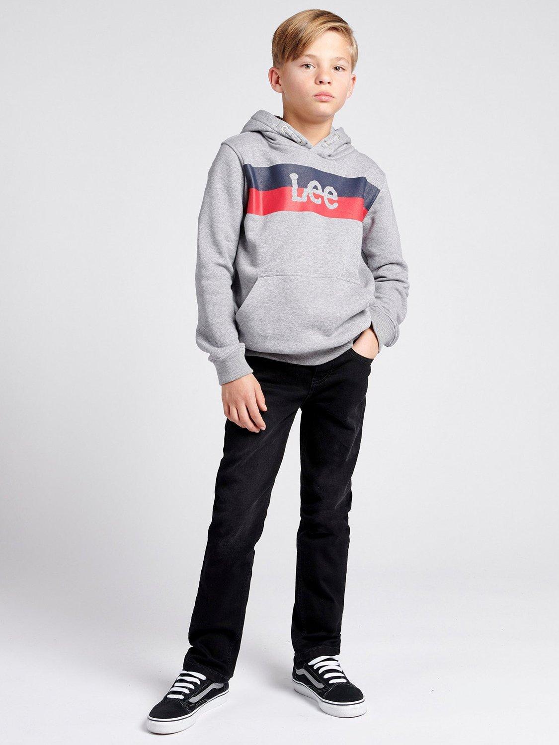 Product image 2 of 7, which shows Lee Kids' Cotton Blend Stripe Logo Hoodie, Vintage Grey Heather, 3-4 years
