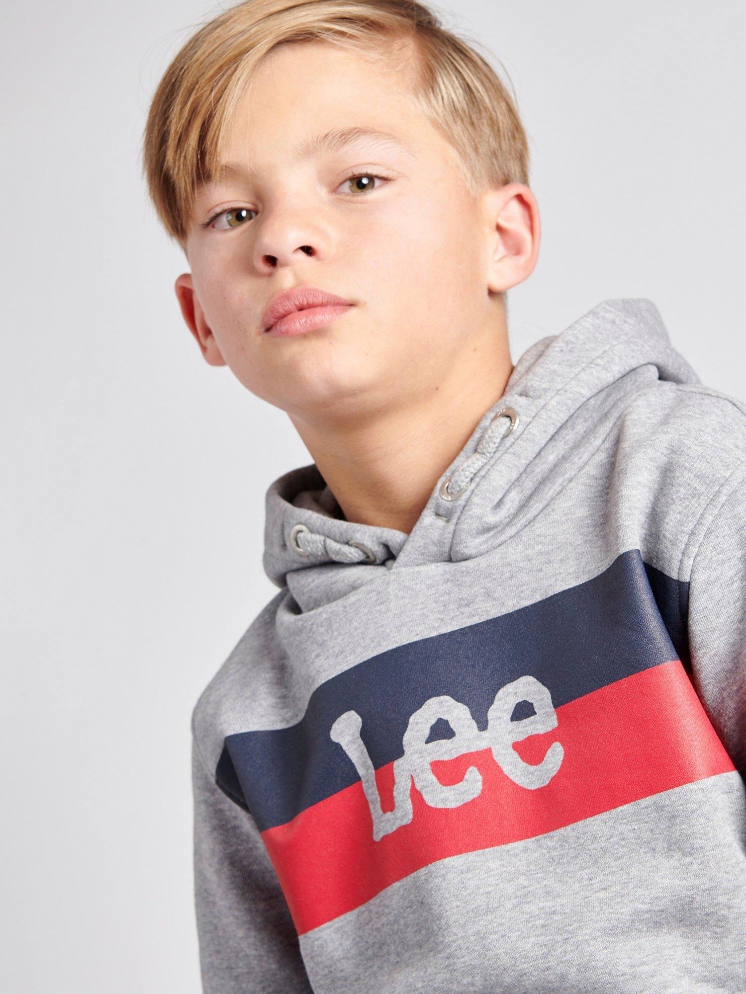 Product image 4 of 7, which shows Lee Kids' Cotton Blend Stripe Logo Hoodie, Vintage Grey Heather, 3-4 years