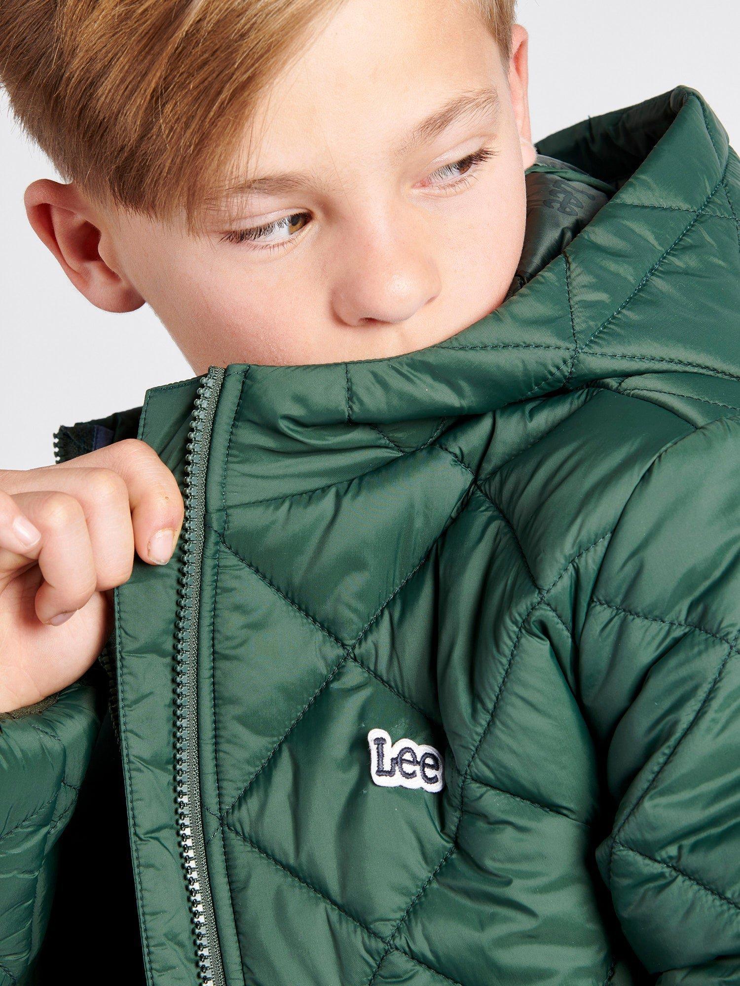 Product image 4 of 9, which shows Lee Kids' Diamond Quilted Hooded Puffer Jacket, Deep Forest, 3-4 years