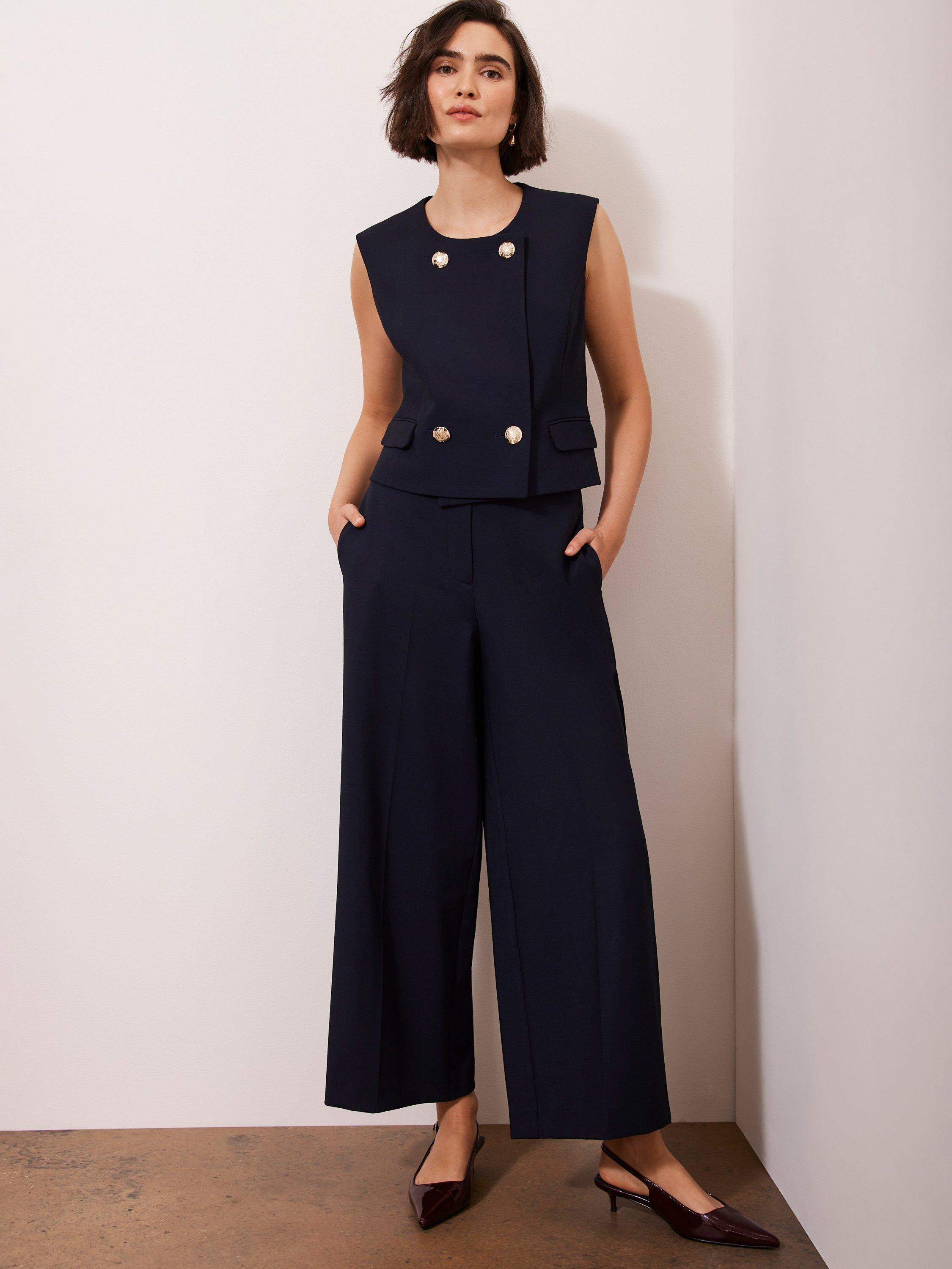 Product image 2 of 8, which shows Mint Velvet Cropped Wide Leg Trousers, Navy, 6R