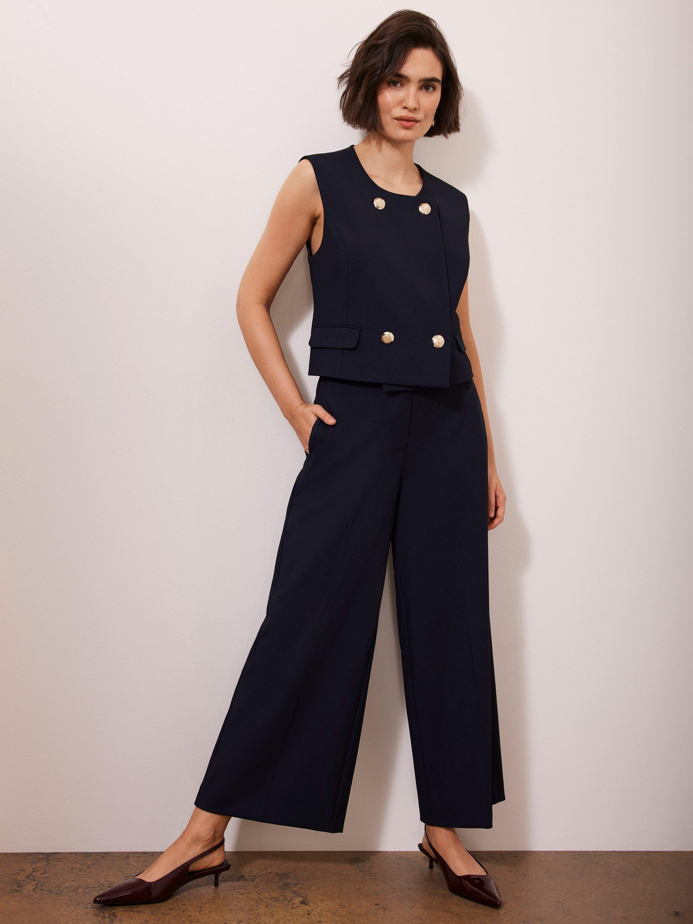 Product image 3 of 8, which shows Mint Velvet Cropped Wide Leg Trousers, Navy, 6R