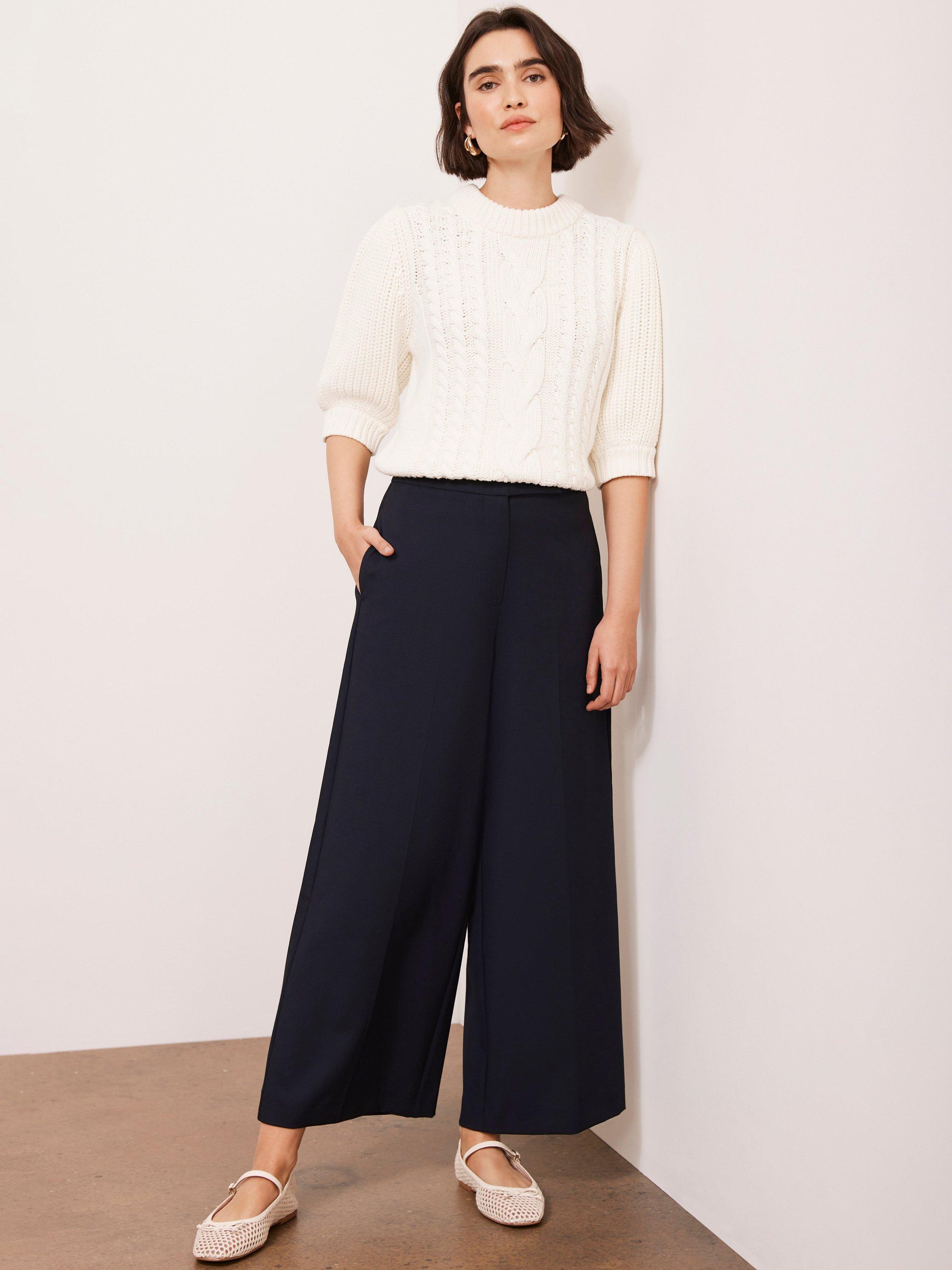 Product image 6 of 8, which shows Mint Velvet Cropped Wide Leg Trousers, Navy, 6R