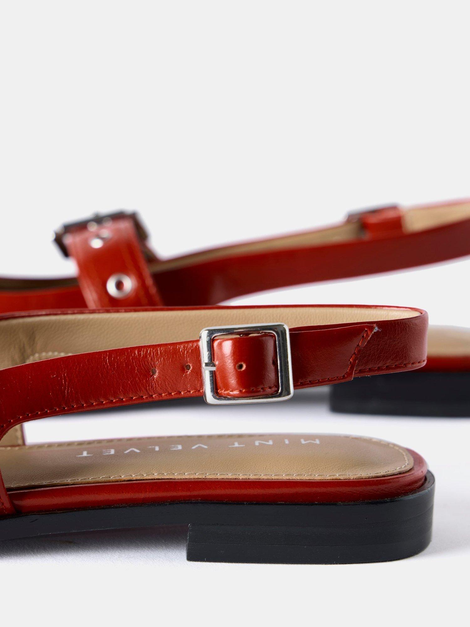 Product image 4 of 5, which shows Mint Velvet Ella Leather Buckled Flat Pumps, Red, 3