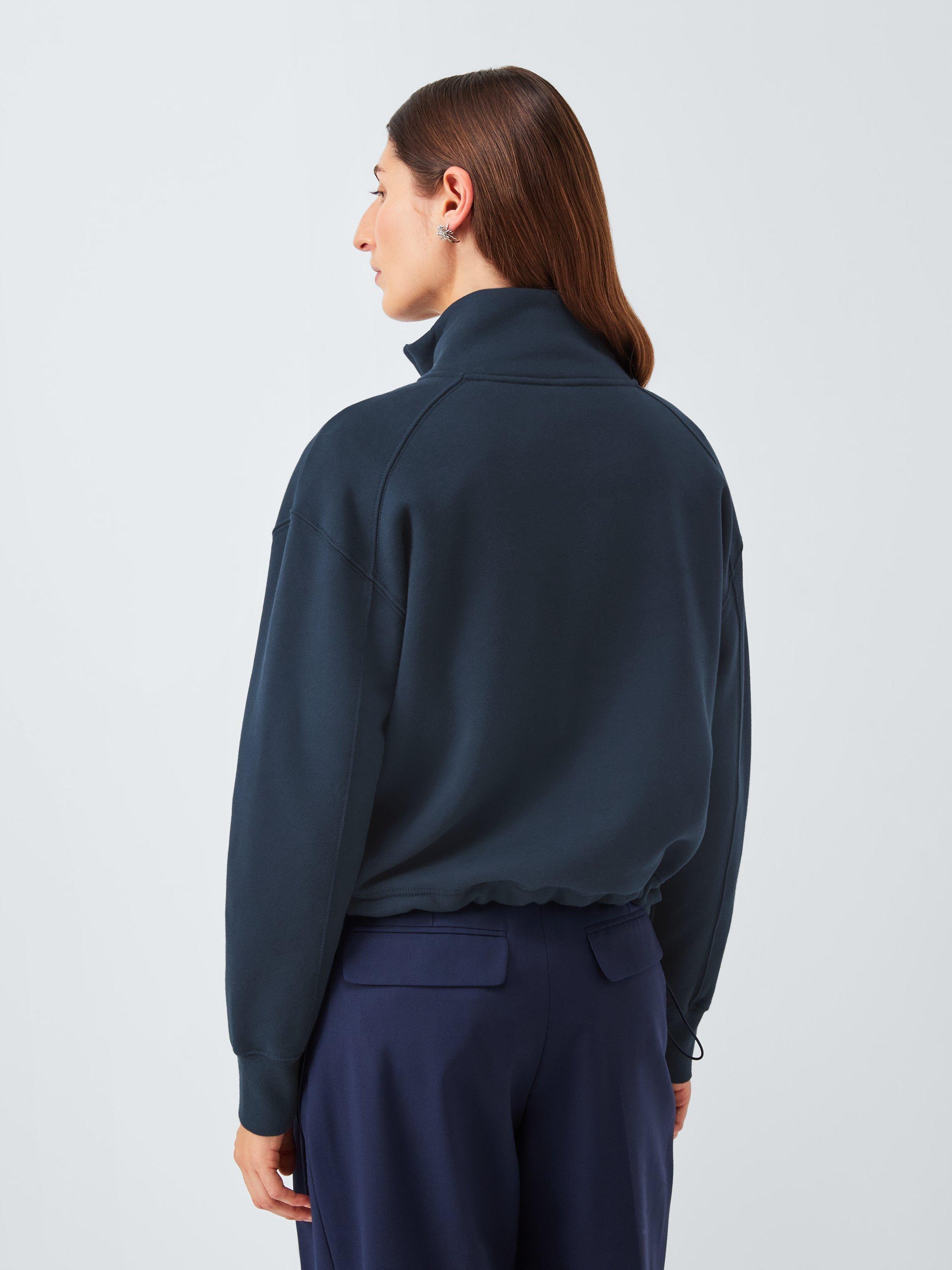 Product image 2 of 6, which shows John Lewis Zip Through Cotton Blend Sweatshirt, Navy, 20
