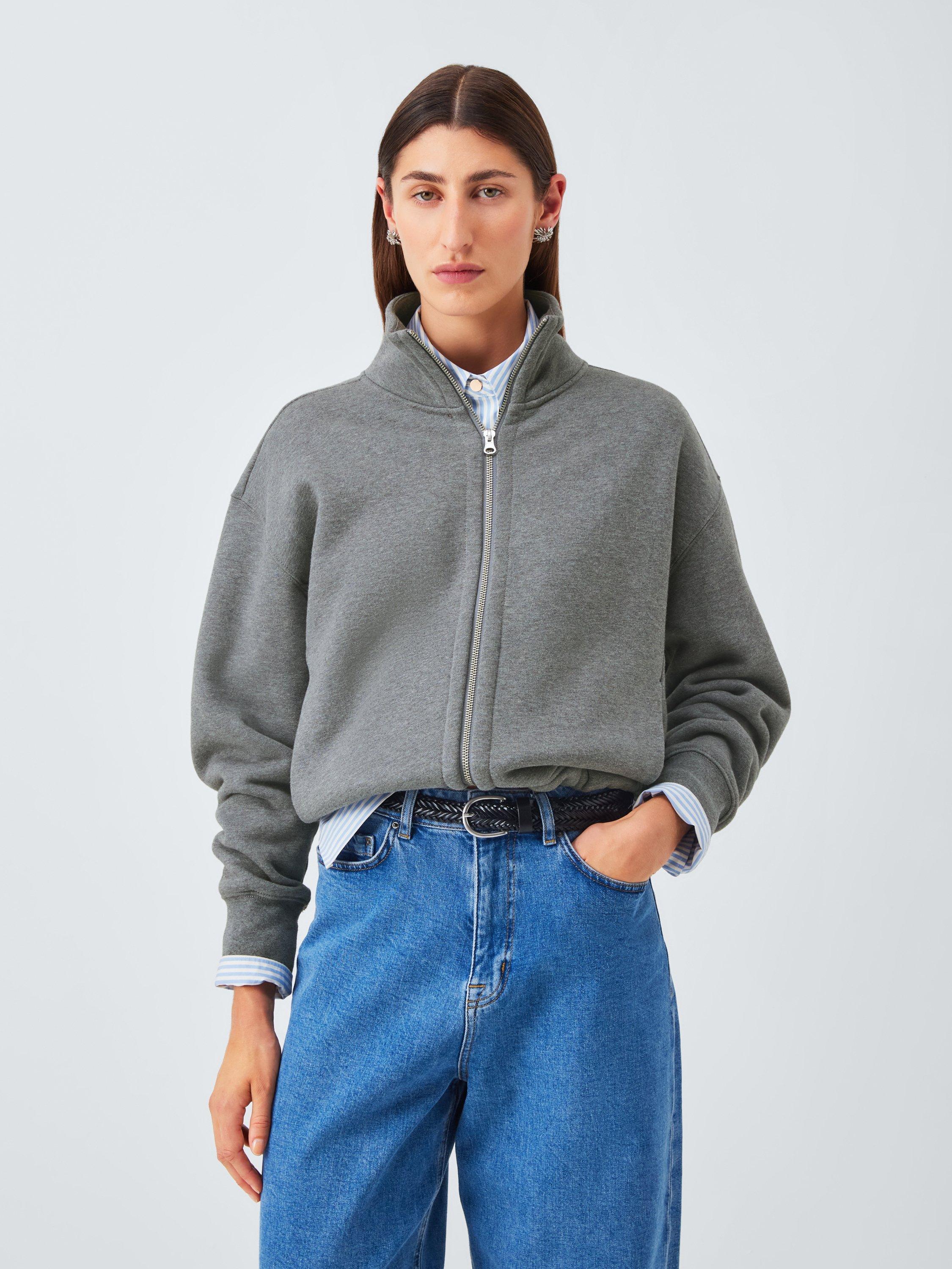 Product image 1 of 6, which shows John Lewis Zip Through Cotton Blend Sweatshirt, Grey Marl, 20