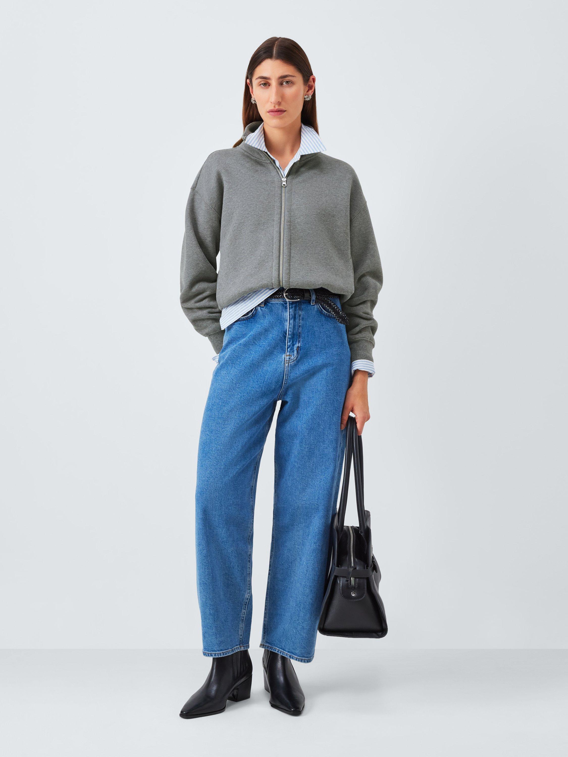 Product image 3 of 6, which shows John Lewis Zip Through Cotton Blend Sweatshirt, Grey Marl, 20