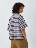 John Lewis Cotton Pique Short Sleeved Striped Polo Shirt, Light Blue