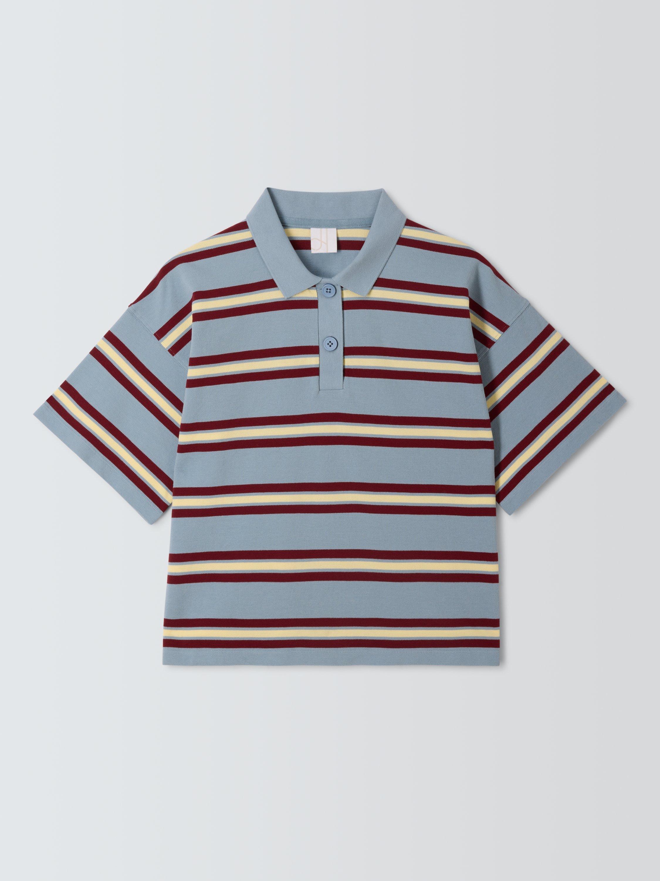 Product image 4 of 6, which shows John Lewis Cotton Pique Short Sleeved Striped Polo Shirt, Light Blue, 6