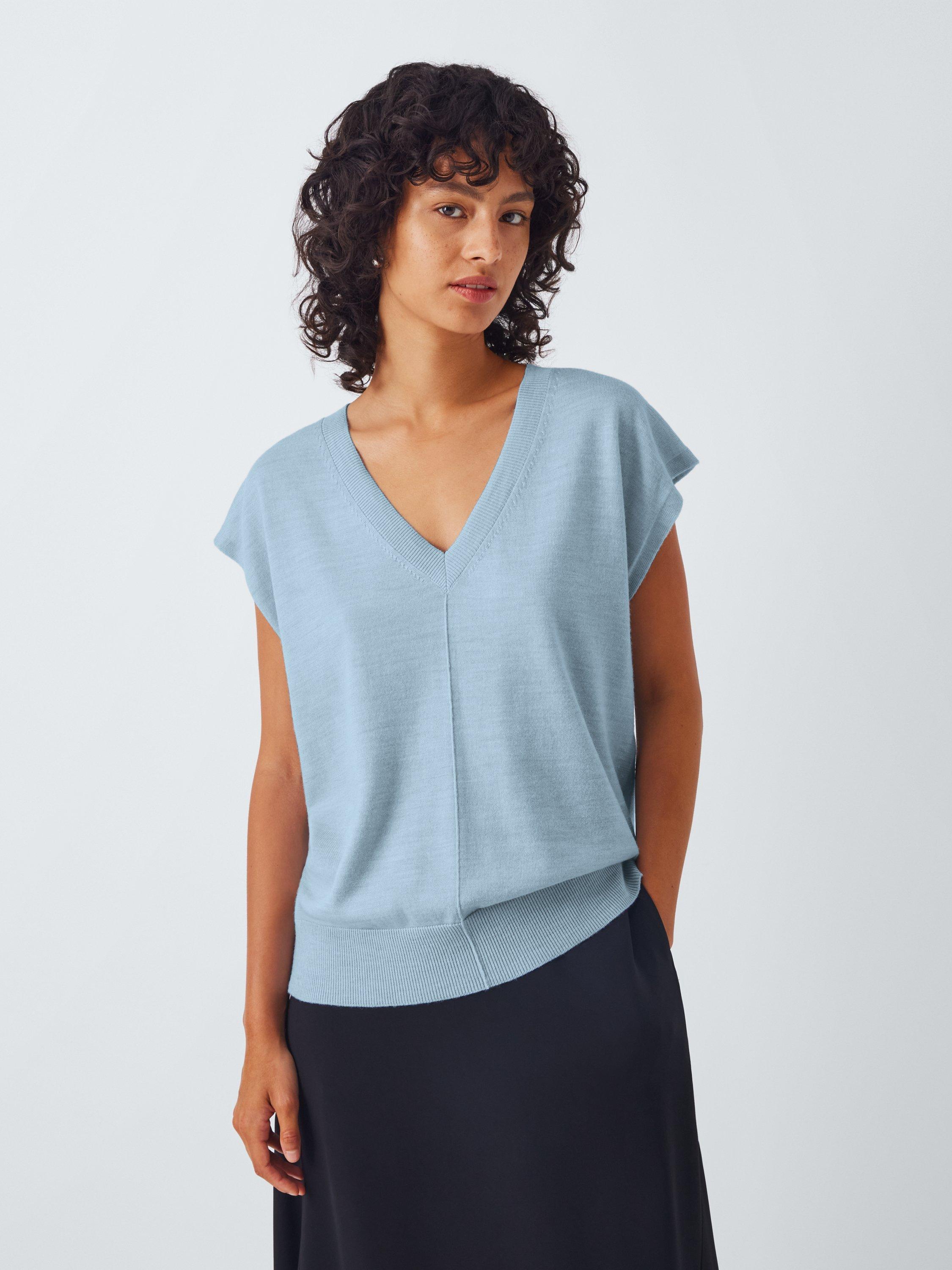 Product image 1 of 6, which shows John Lewis V-Neck Merino Wool Sleeveless Jumper, Light Blue, 10