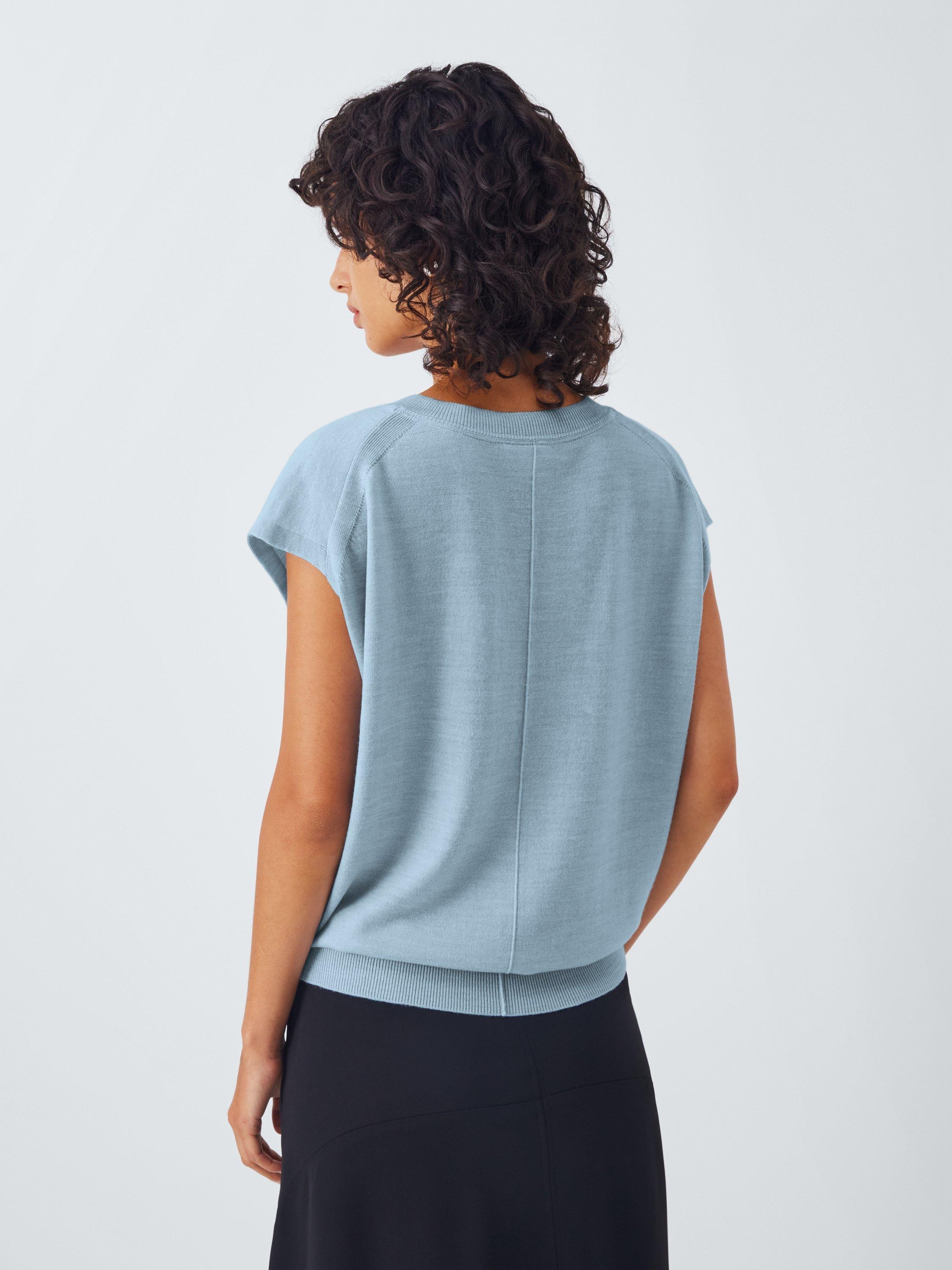 Product image 2 of 6, which shows John Lewis V-Neck Merino Wool Sleeveless Jumper, Light Blue, 10