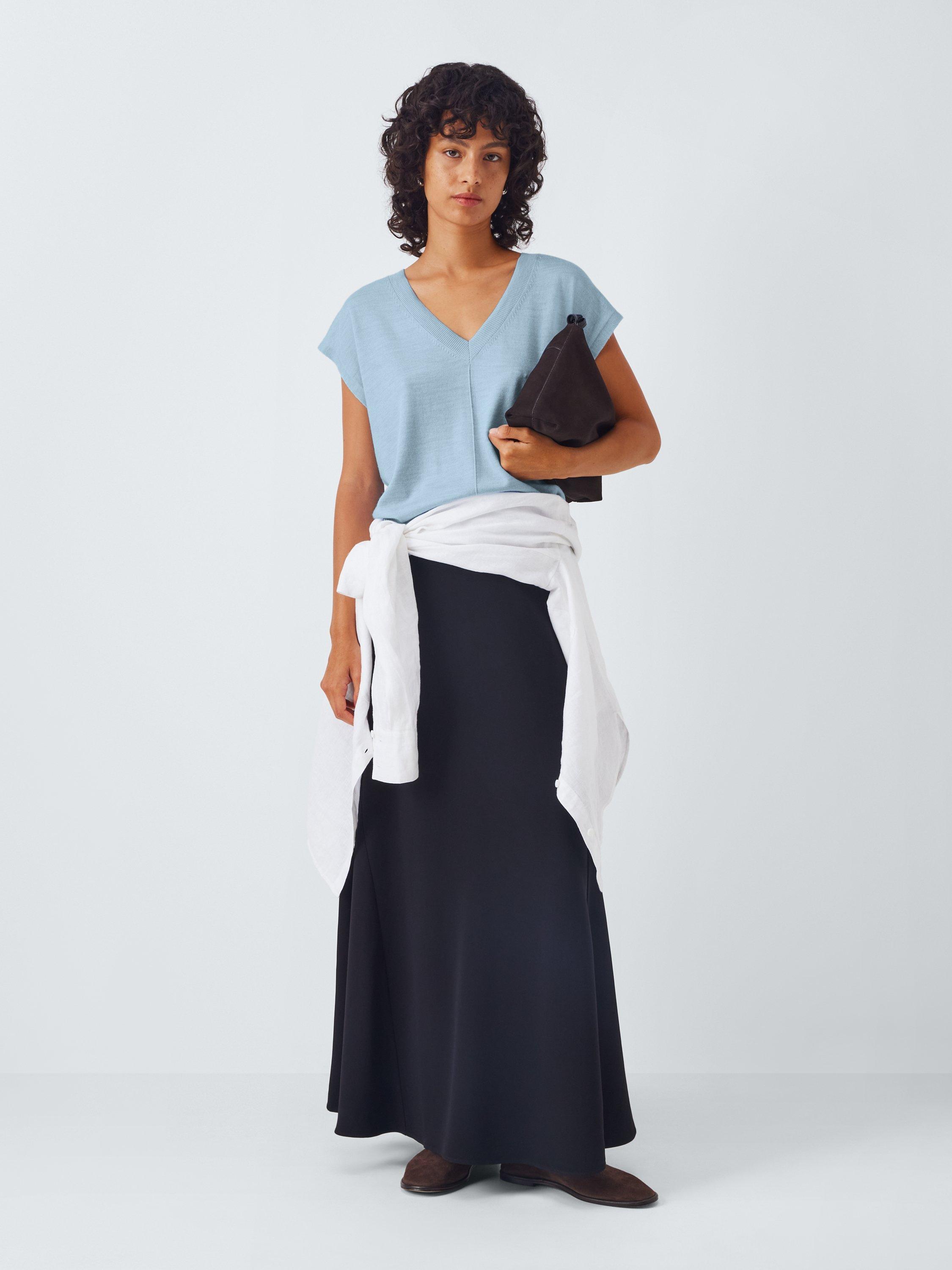 Product image 3 of 6, which shows John Lewis V-Neck Merino Wool Sleeveless Jumper, Light Blue, 10