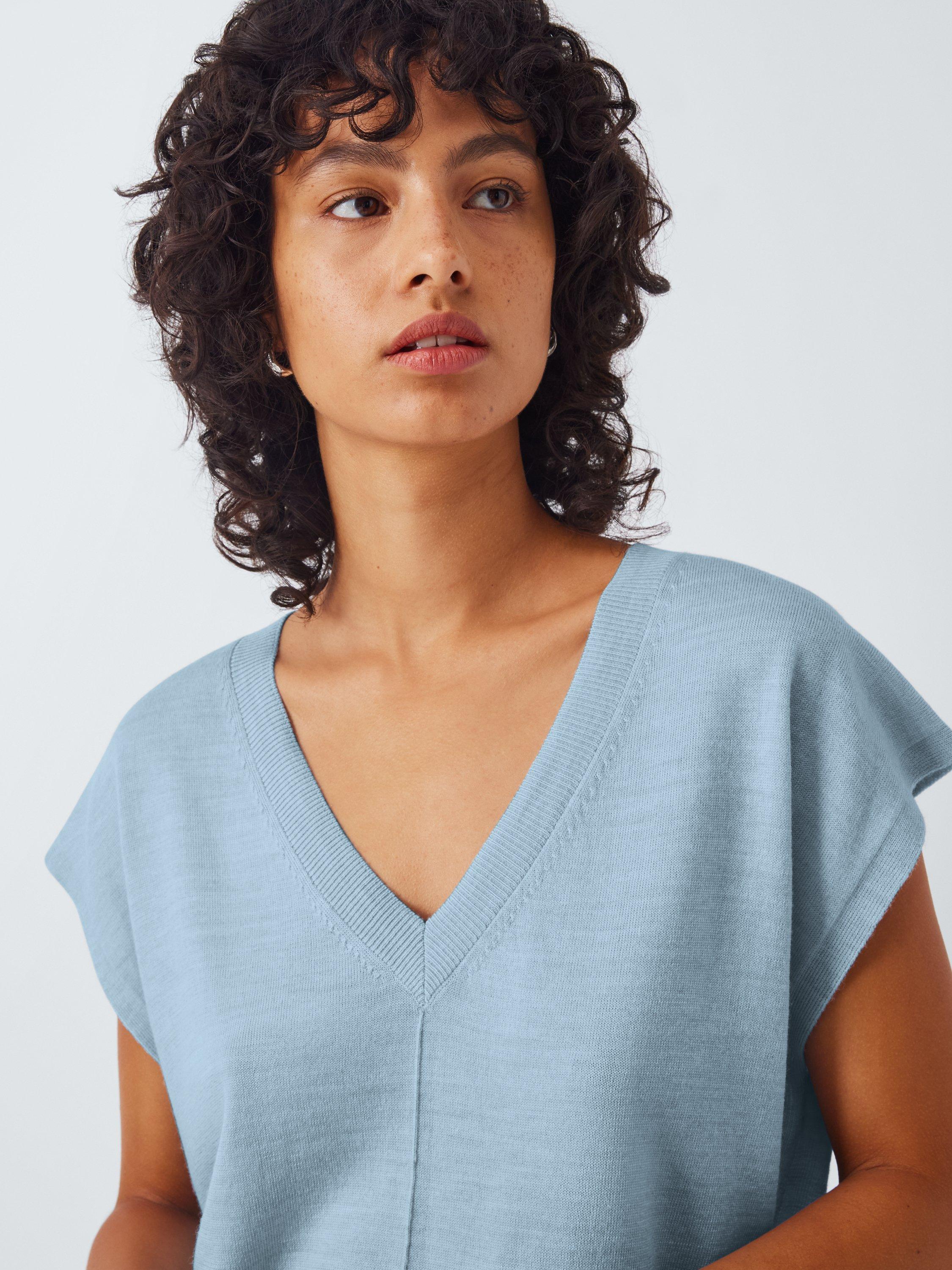 Product image 5 of 6, which shows John Lewis V-Neck Merino Wool Sleeveless Jumper, Light Blue, 10