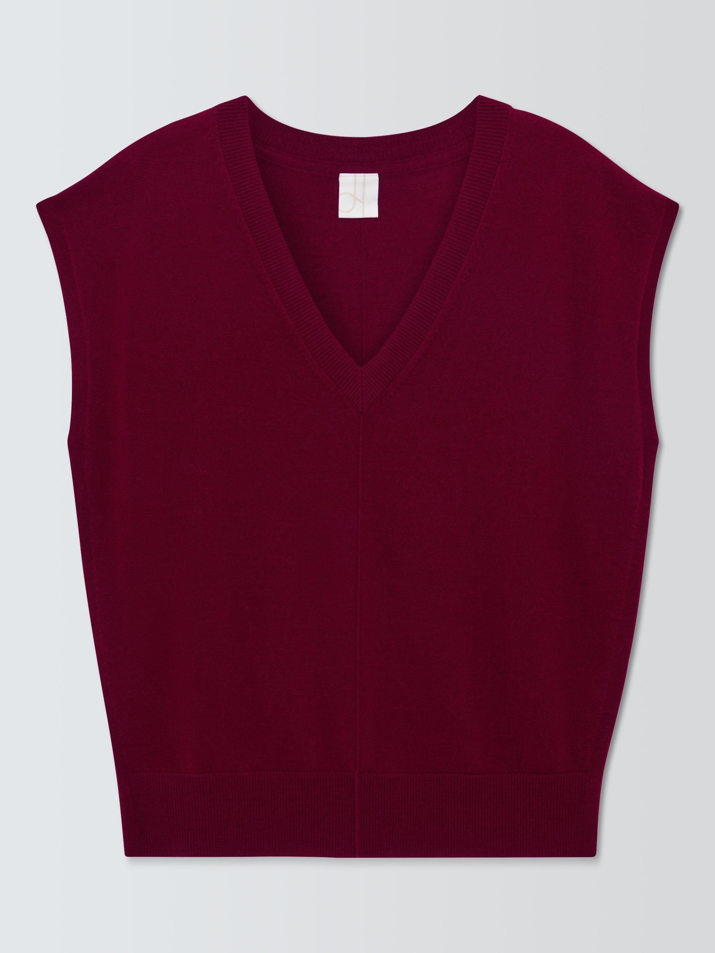 Product image 4 of 6, which shows John Lewis V-Neck Merino Wool Sleeveless Jumper, Dark Red, 8