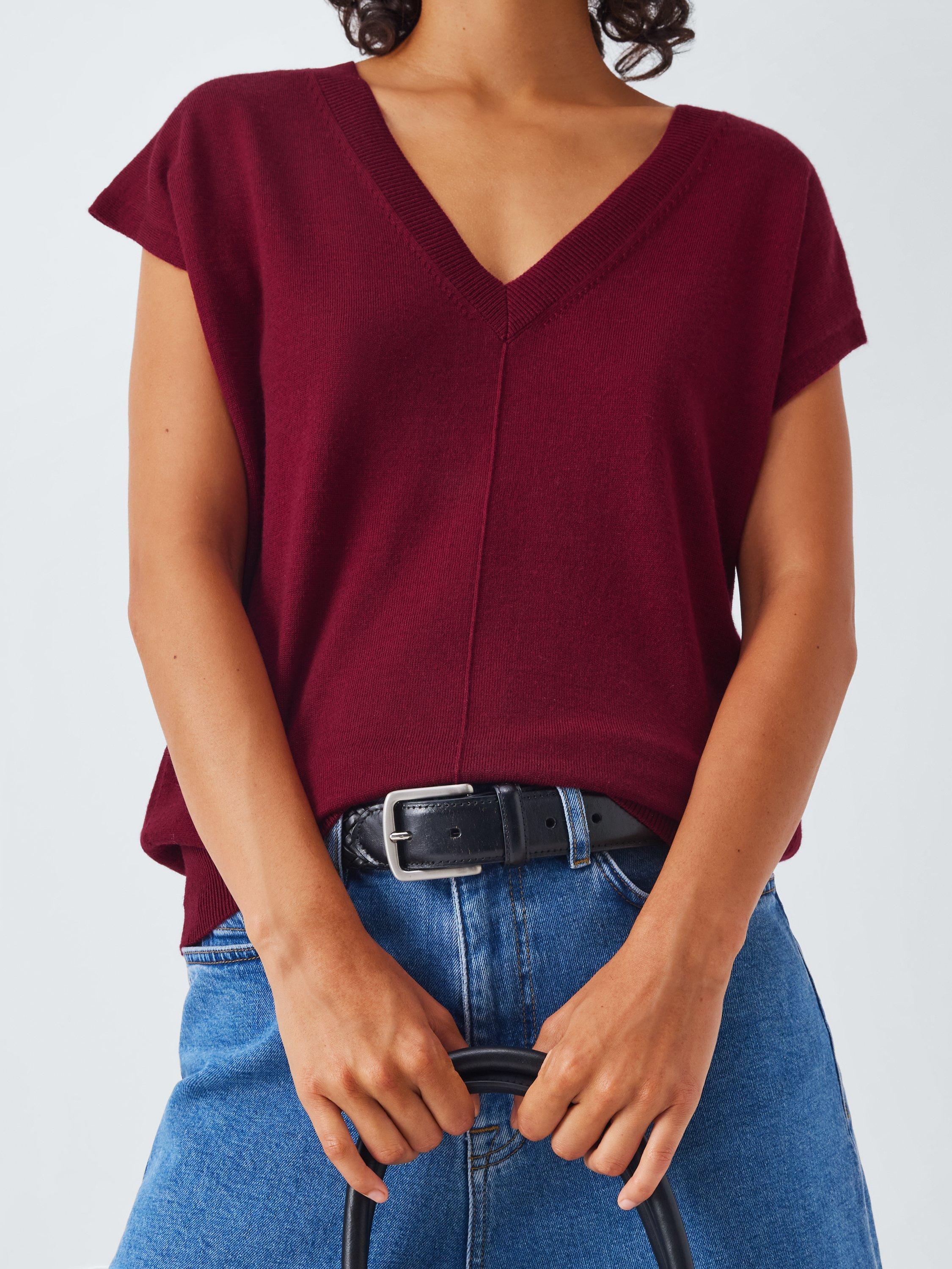 Product image 5 of 6, which shows John Lewis V-Neck Merino Wool Sleeveless Jumper, Dark Red, 8