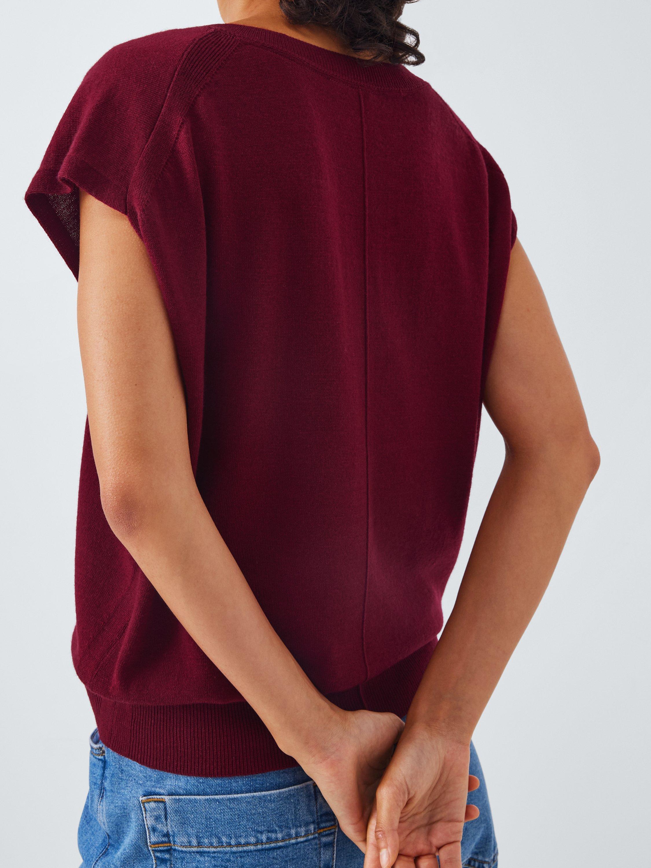 Product image 6 of 6, which shows John Lewis V-Neck Merino Wool Sleeveless Jumper, Dark Red, 8
