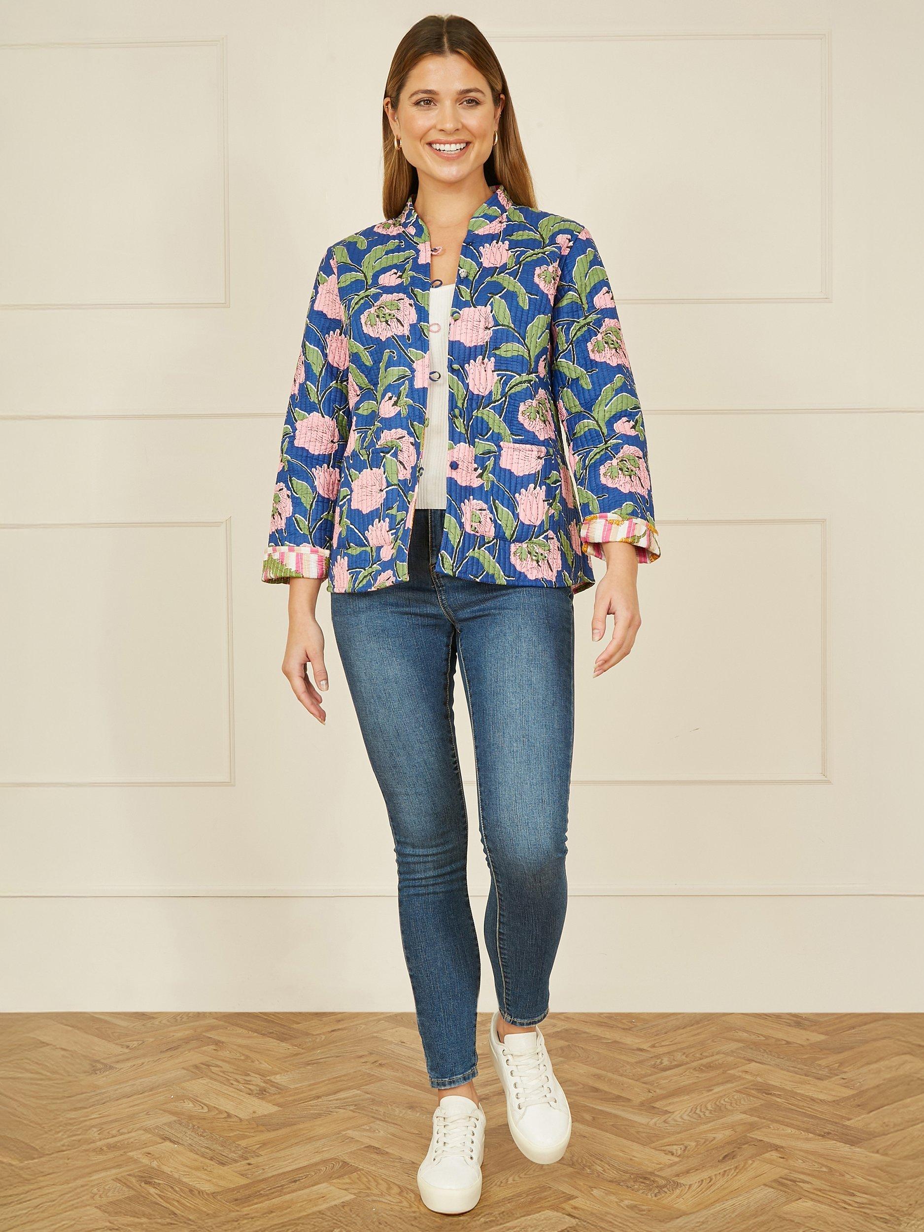 Product image 2 of 4, which shows Yumi Floral Quilted Reversible Jacket, Blue/Multi, 8
