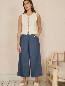 Yumi Chambray Wide Leg Culottes, Blue, Blue