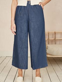 Yumi Chambray Wide Leg Culottes, Blue - view 2, Blue