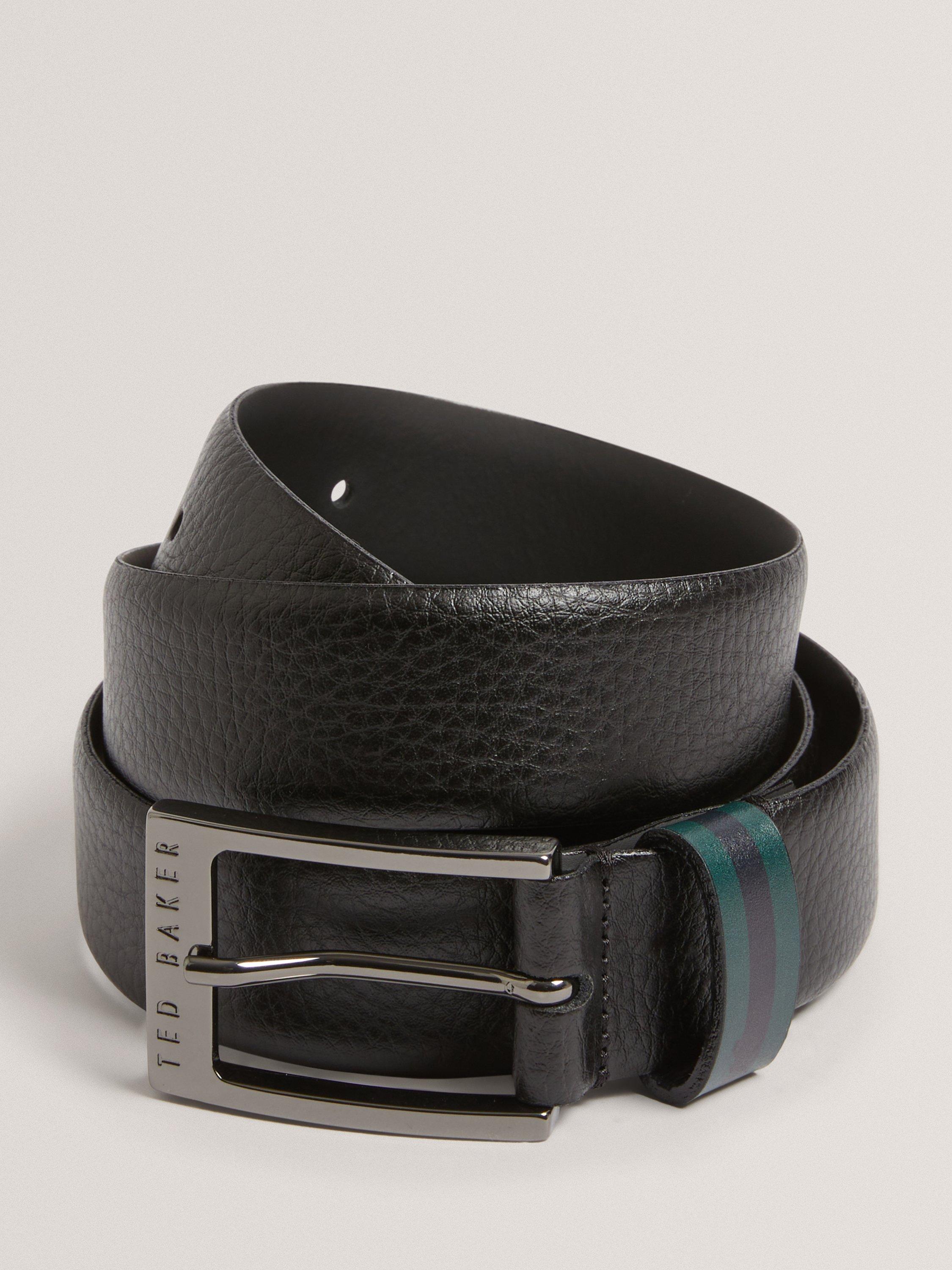 Product image 1 of 3, which shows Ted Baker Stripe Leather Belt, Black, S