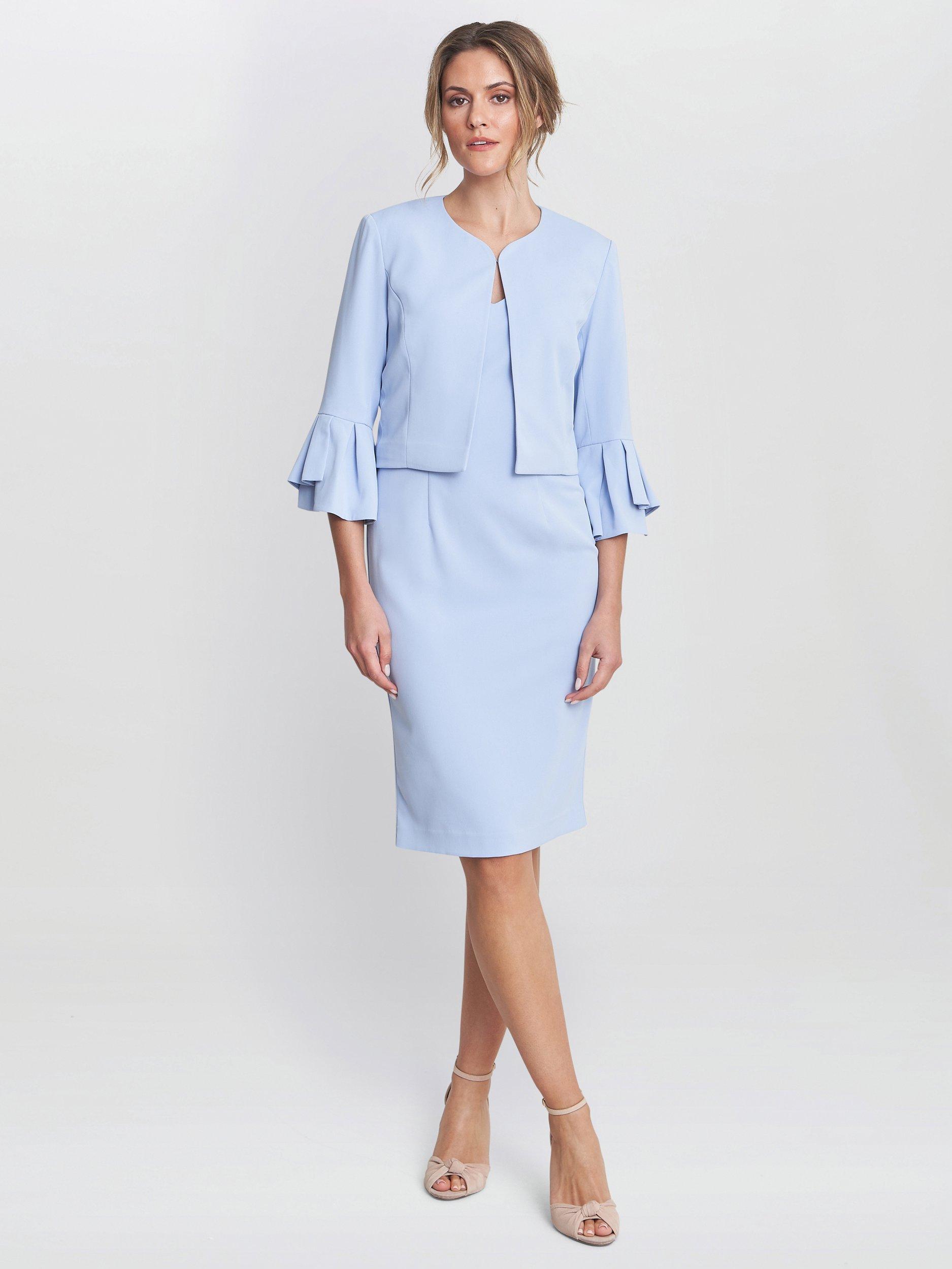 Product image 6 of 7, which shows Gina Bacconi Moss Crepe Dress, Light Blue, 10