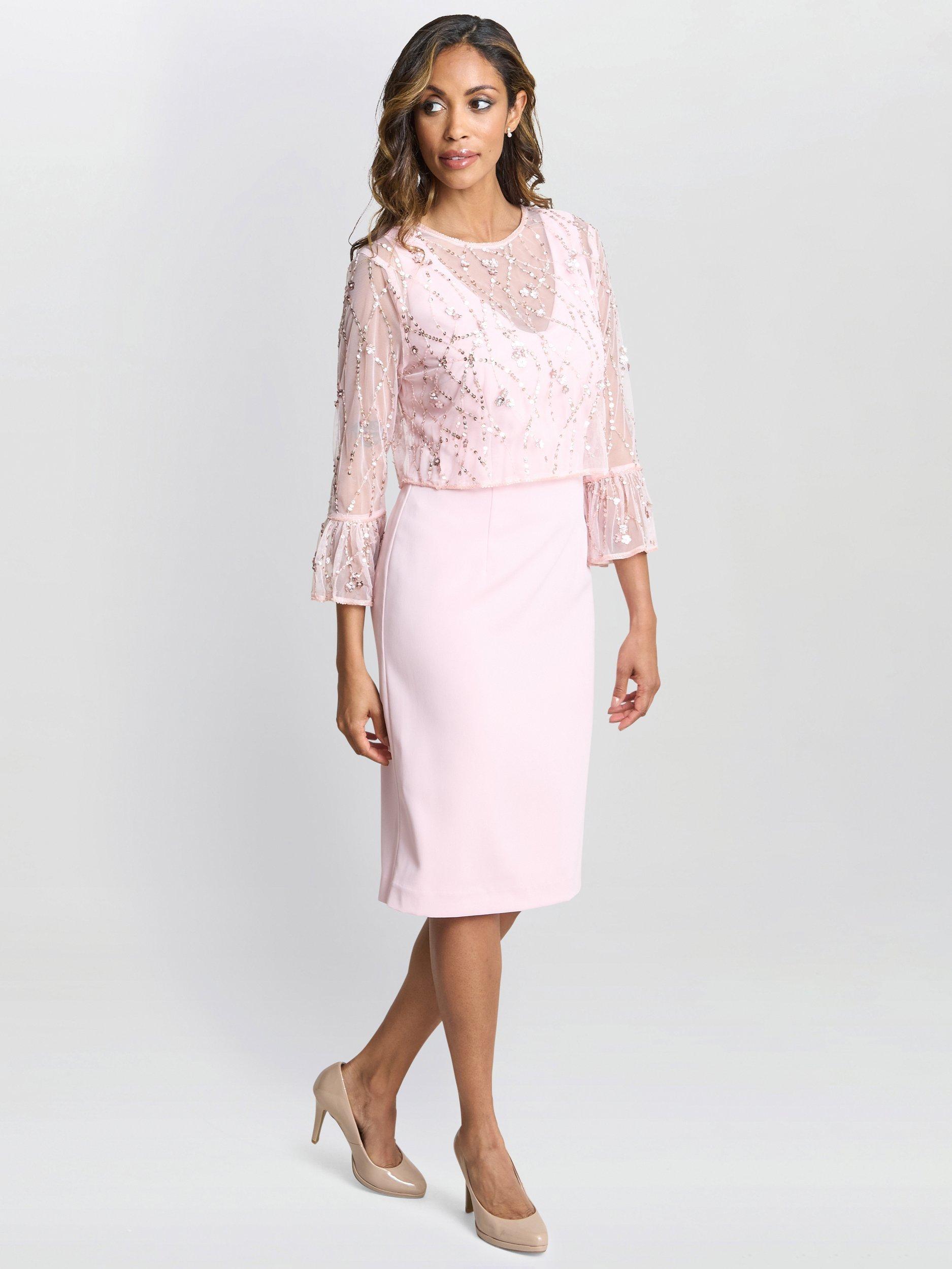 Product image 3 of 5, which shows Gina Bacconi Stretch Crepe Dress and Beaded Mesh Jacket, Pink, 8