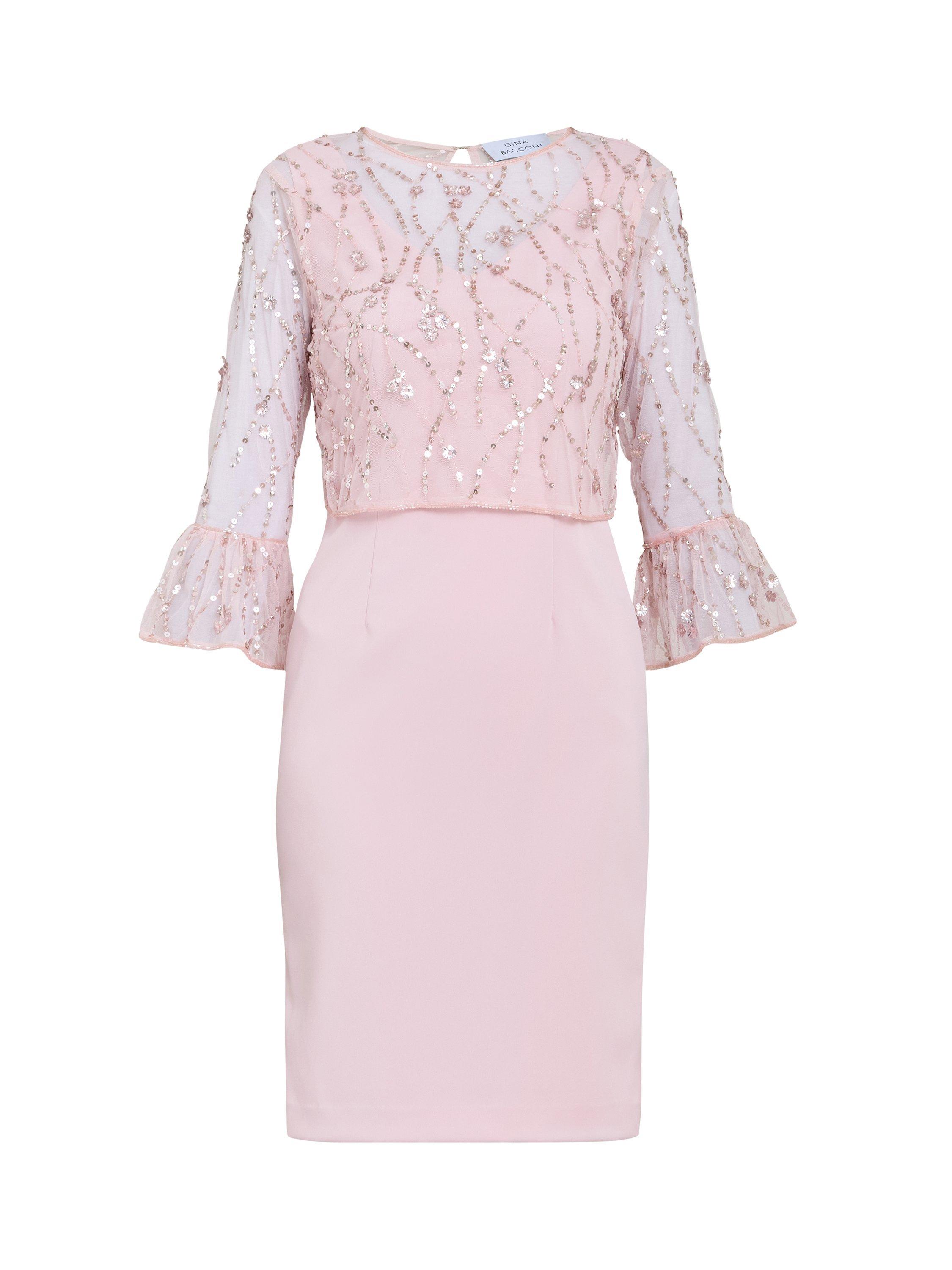Product image 4 of 5, which shows Gina Bacconi Stretch Crepe Dress and Beaded Mesh Jacket, Pink, 8