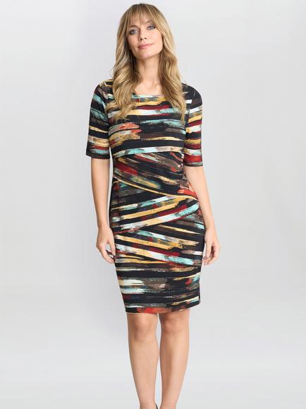 Gina Bacconi Stripe Panel Dress, Black/Multi, Black/Multi