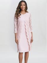 Gina Bacconi Monica Beaded Jacket Frill Neck Dress, Silver Mist