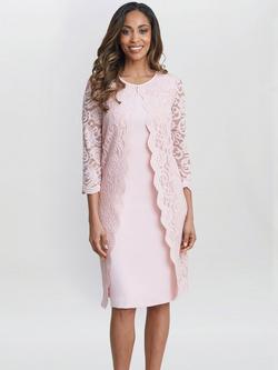 Gina Bacconi Crepe and Lace Dress, Pink, Pink