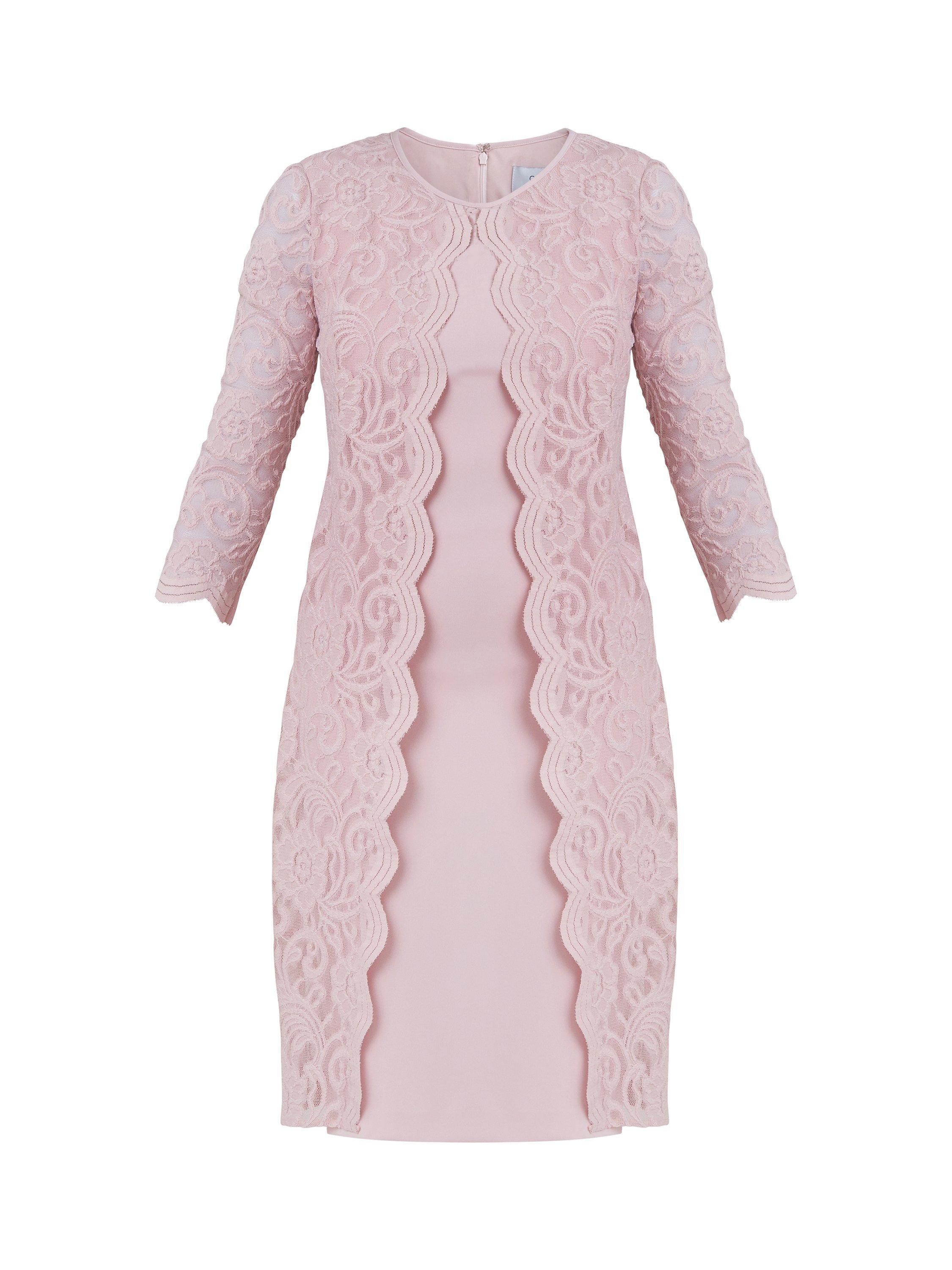 Product image 4 of 6, which shows Gina Bacconi Crepe and Lace Dress, Pink, 8